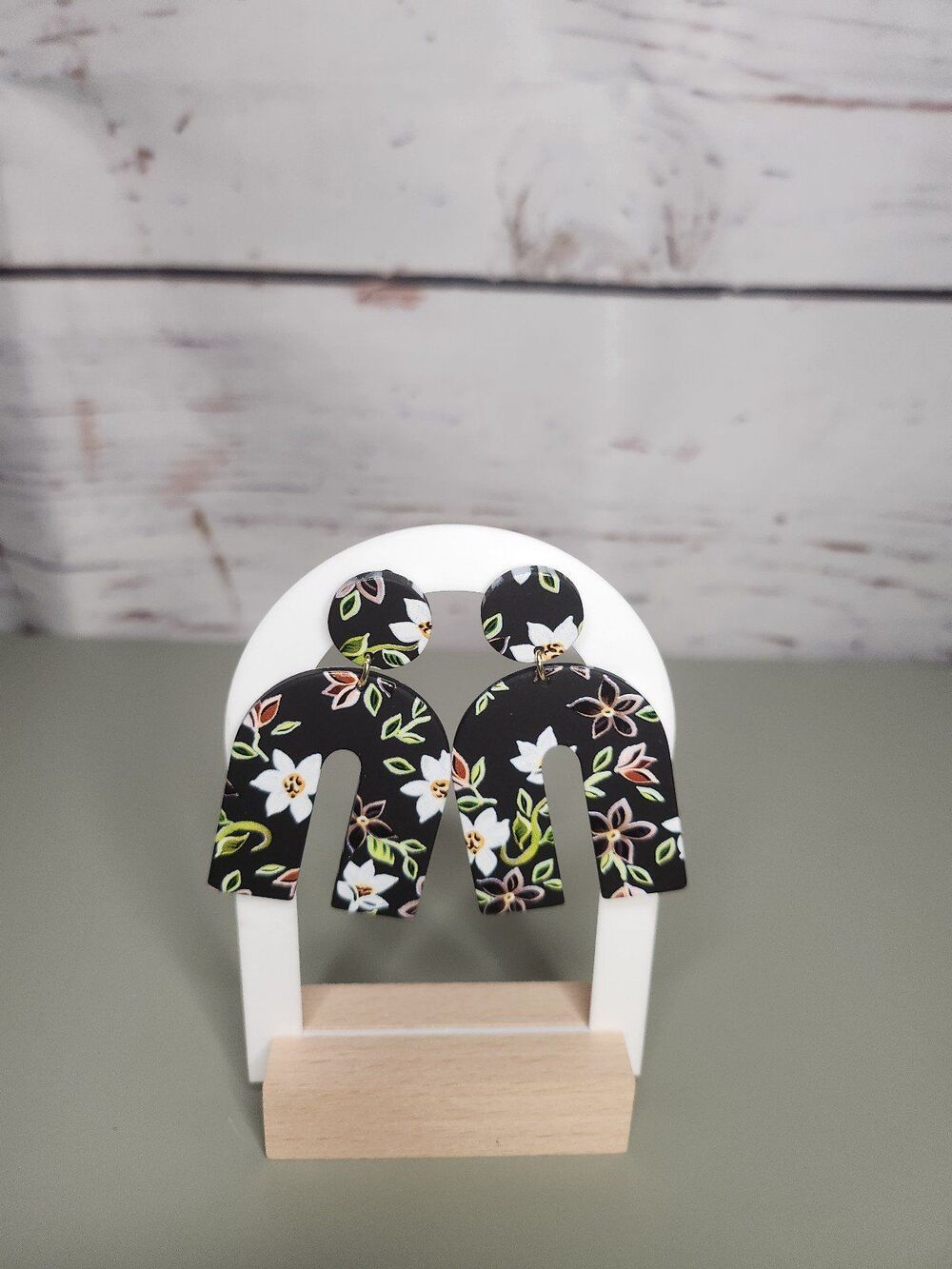 Geometric Floral Dangle Earrings black Arch Statement Boho Jewelry
